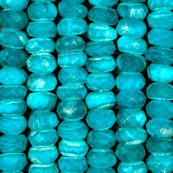 AA+ NATURAL Amazonite Gemstone Bead Faceted 6x4mm 8x5mm Rondelle Shape, Gorgeous Green Blue Color Amazonite Gemstone Bead Full Strand 15.5"