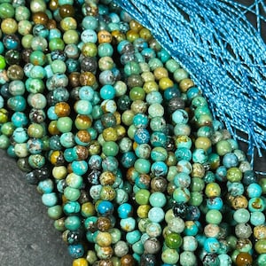 Natural Turquoise Gemstone Bead 4mm Round Beads, Beautiful Natural Blue Green Color Hubei Chinese Turquoise Stone Beads Full Strand 15.5&quot;