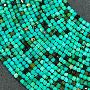 Natural Turquoise Gemstone Bead Faceted 3mm Cube Shape Beads, Beautiful Natural Blue Brown Color Turquoise Stone Beads Full Strand 15.5&quot;