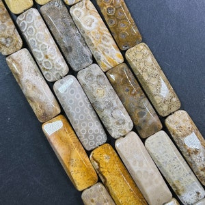 Natural Fossil Coral Gemstone Bead Faceted 39x14mm Rectangle Shape, Beautiful Natural Beige Orange Color Fossil Coral Bead Full Strand 15.5&quot;