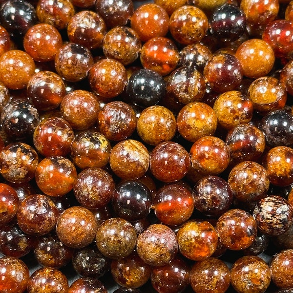 AA+ Natural Hessonite Orange Garnet Gemstone Bead 4mm 6mm 8mm Round Bead, Beautiful Natural Orange Brown Color Garnet Bead Full Strand 15.5"