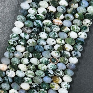 Natural Green Moss Agate Gemstone Bead Faceted Rondelle Shape Beads, Gorgeous Natural White Green Color Moss Agate Beads Full Strand 15.5&quot;