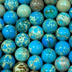 Natural Sea Sediment Jasper Gemstone Bead 6mm 8mm 10mm Round Beads, Beautiful Turquoise Blue Color Imperial Jasper Beads Full Strand 15.5"