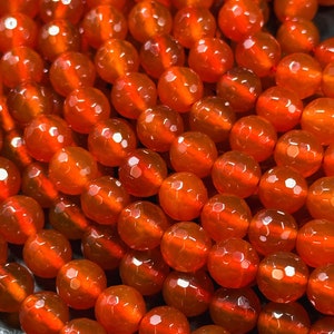 AAA Natural Carnelian Gemstone Bead Faceted 4mm 6mm 8mm 10mm 12mm Round Bead, Beautiful Natural Red Orange Carnelian Stone Bead 15.5&quot; Strand