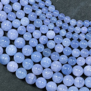 Natural Light Blue Jade Gemstone Bead 6mm 8mm 10mm Round Bead, Beautiful Light Blue Color Jade Gemstone Bead Great Quality Full Strand 15.5"