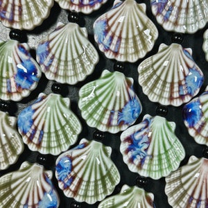 Beautiful Hand Painted Porcelain Beads, 31x28mm Unique Hand Painted Porcelain Scallop Shape Beads, Gorgeous Multicolor Porcelain Bead 9&quot;