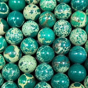 Natural Sea Sediment Jasper Gemstone Bead 6mm 8mm 10mm Round Beads, Beautiful Green Beige Color Imperial Jasper Beads Full Strand 15.5&quot;