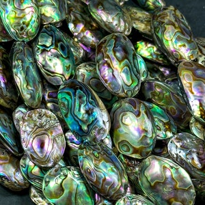 AAA Natural Abalone Shell Bead 26x20mm Oval Shape, Gorgeous Natural Rainbow Peacock Color Abalone Shell Excellent Quality Full Strand 15.5"