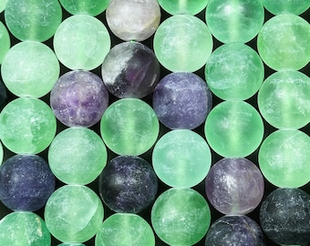Natural Matte Fluorite Gemstone Bead 4mm 6mm 8mm 10mm 12mm Round Beads, Beautiful Natural Matte Green Purple Fluorite Beads 15.5" Strand