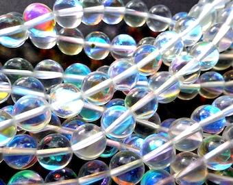 Mystic Aura Quartz Beads, 6mm,8mm,10mm,12mm beads, Round Beads, Beautiful Rainbow Clear Beads, Great Quality Beads, Full Strand 15.5 inches