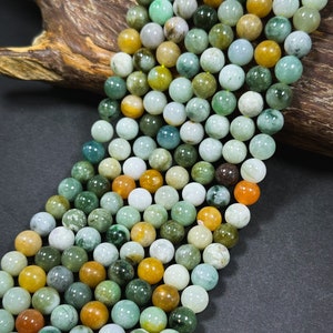 Natural Multicolor Jade Gemstone Bead 6mm 8mm 10mm Round Beads, Gorgeous Natural Multicolor Green Orange Color Jade Gemstone Beads 15.5&quot;