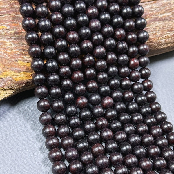 Natural Ebony Blackwood Beads 6mm 8mm 10mm Round Beads, Natural Black Aromatic Wood Meditation Prayer Mala Beads Full Strand 15.5"