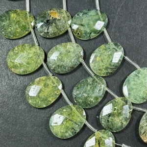 Natural Prehnite Gemstone Bead Faceted 26x19mm Teardrop Shape, Beautiful Natural Green Prehnite w/ Epidote Gemstone Beads, Full Strand 15.5"