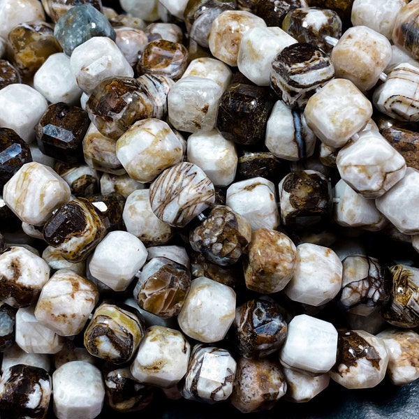 AAA Natural Australia zebra jasper gemstone bead . Faceted 8mm cube shape . Gorgeous natural brown beige color . Excellent quality. 15.5”