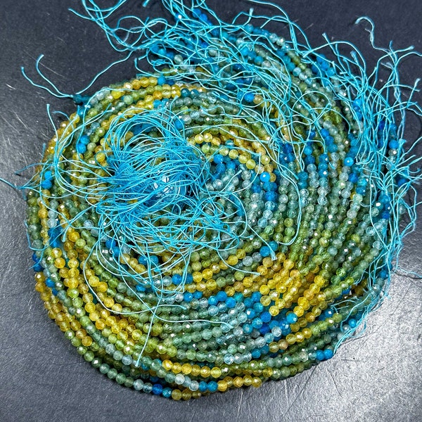 NATURAL Multicolor Apatite Gemstone Bead Faceted 3mm 4mm Round Beads, Beautiful Yellow Blue Green Color Apatite Beads Full Strand 15.5"