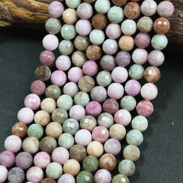 Natural Alashan Chalcedony Gemstone Bead Faceted 6mm 8mm 10mm Round Beads, Beautiful Multicolor Pink Green Brown Color Alxa Stone Bead 15.5"