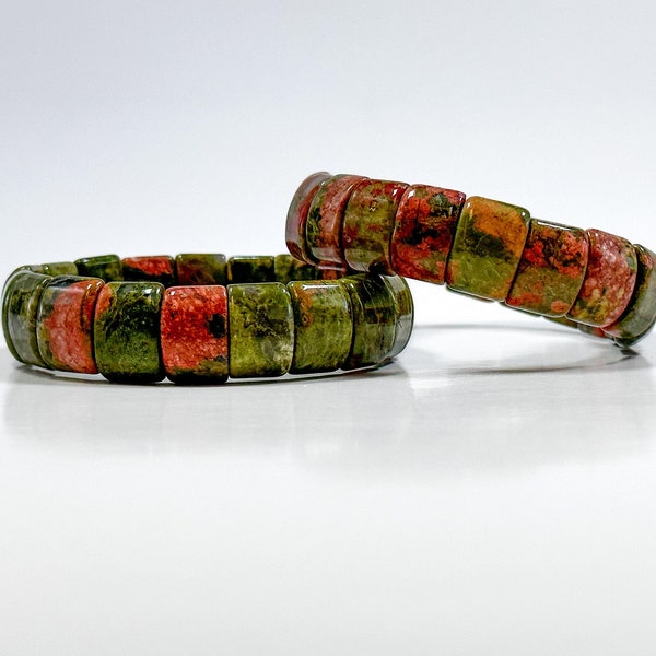 Natural Unakite Jasper Gemstone Beaded Bracelet, Gorgeous Green Salmon Color Unakite Jasper Gemstone Beaded Bangle, Great Quality Bracelet
