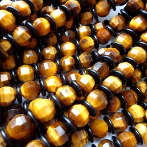 AAA Natural Tiger Eye Beads, 8mm, Faceted Round Shape Beads, Beautiful Brown Tiger Eye Beads, Great Quality Beads! Full length 15.5&quot;