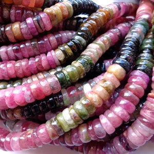 AAA Multi-color Natural Tourmaline Gemstone Beads, 6x2mm Smooth Rondelle Shape Beads, Great Quality gemstone 15.5” strand!