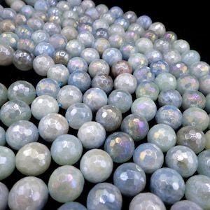 NATURAL Gemstone Mystic Aquamarine Faceted Round 6mm 8mm 10mm 12mm Full Strand 16&quot;, Great for making JEWELRY!