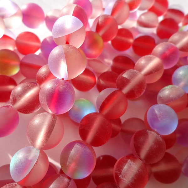 Mermaid Glass Beads, 6mm,8mm,10mm,12mm beads, Round Beads, Beautiful Rainbow Matte Red Beads, Great Quality Beads, Full Strand 15.5 inches