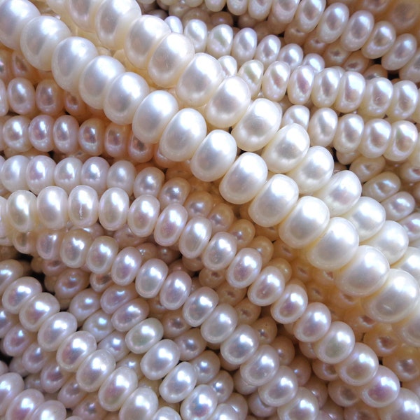 AAA Natural Freshwater Pearl Gemstone , 7x5mm, 9x6mm, Rondelle Pearl Beads, Ivory White, Great Quality Jewelry! Full length 15.5"