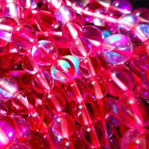 Mystic Aura Quartz Beads, 8mm,10mm,12mm beads, Round Beads, Beautiful Rainbow Fuchsia Beads, Great Quality Beads, Full Strand 15.5 inches