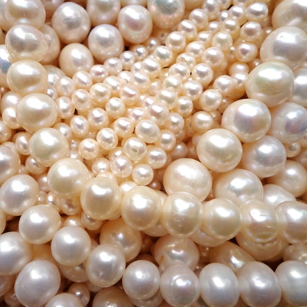 Abalorios de perlas naturales de agua dulce AAA, 4 mm, 5 mm, 6 mm, 8 mm, 9-10 mm, 11-12 mm, cuentas de forma redonda, hermosas perlas de agua dulce blancas naturales. 14”