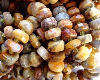 NATURAL Crazy Agate Gemstone Beads 13x7mm Faceted Rondelle Shape, Gorgeous Golden Color, Great Quality Beads, Full length 15.5 inches