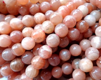 AAA Natural Sunstone Gemstone Beads, 5mm 8mm,10mm,12mm Smooth Round Shape Beads, Beautiful Peach Color Great Quality Bead! Full length 15.5"