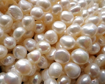AAA Natural Freshwater Pearl Beads, 7mm, 8mm, 9mm, 10mm, Flat Nugget Shape Beads, White Beads, Great Quality Beads! Full length 15.5&quot;