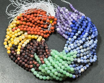 Matte chakra stone bead . 4mm 6mm 8mm 10mm 12mm Round Bead . 7 chakra stone bead . rainbow color chakra bead. Heating crystals . Gemstone