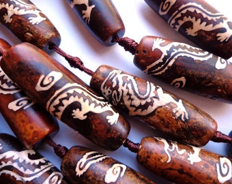 Full length 15.5 Great Quality Beads Tube Shape Beads 40x11mm AAA Natural Tibetan Agate Gemstone Beads Beautiful Brown Beads