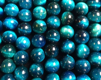 Blue Green Tiger Eye Smooth Round Beads 4mm 6mm 8mm 10mm 12mm 15.5 Strand