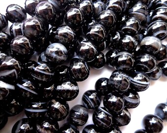 103437 10MM Black Agate Beads Grade AAA Genuine Natural Micro Faceted Round Gemstone Loose Beads 37  19 Pcs