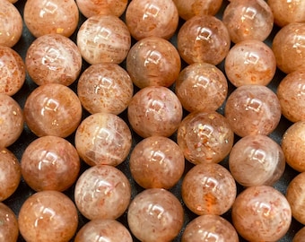 AAA Natural fire sunstone bead. 5.5mm 6mm 8mm round bead. Gorgeous natural peach orange color fire sunstone gemstone High quality bead!