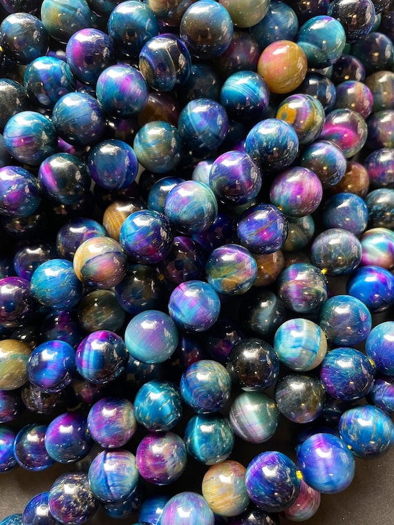 Galaxy Tiger Eye Bead Strand 6mm 8mm 10mm 15 Round Purple Beads