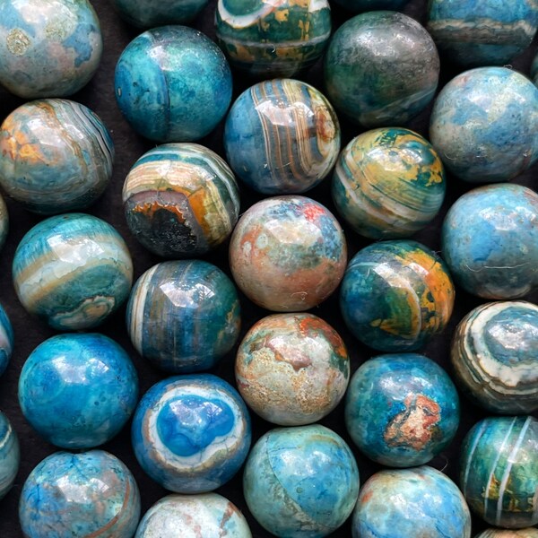 Beautiful natural Tibetan agate stone bead . 10mm round bead. Beautiful blue orange brown color Tibetan gemstone hand painted .full strand