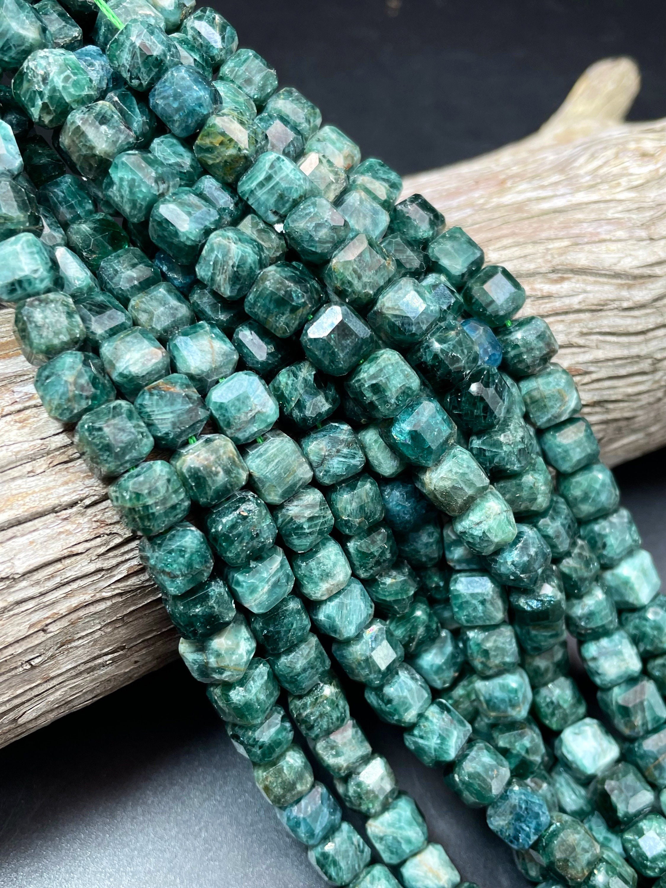 AAA Natural Emerald stone bead. Faceted 6mm 8mm cube shape bead. Gorgeous natural green color. High quality! Full Strand 15.5"