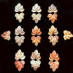 Natural Fossil Coral Pendant Hand Carved Maple Leaf Shape 24mm Gorgeous Red Beige Color Handmade Earring Loose bead Loose earring Loose gem