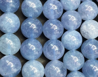 Cuenta de cuarzo calcedonia natural. Cuenta redonda de 10 mm. Hermoso color azul púrpura. ¡Cuenta de piedra preciosa de alta calidad!