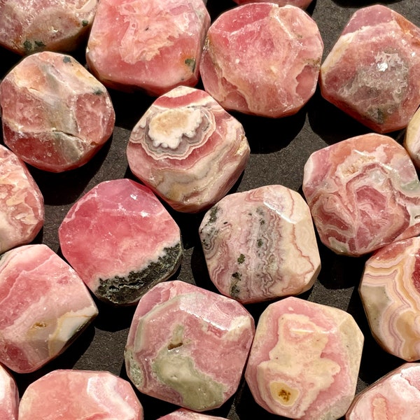 AA natural rhodochrosite stone bead. Faceted 14x16mm rectangle shape. Gorgeous natural pink color rhodochrosite gemstone beads!