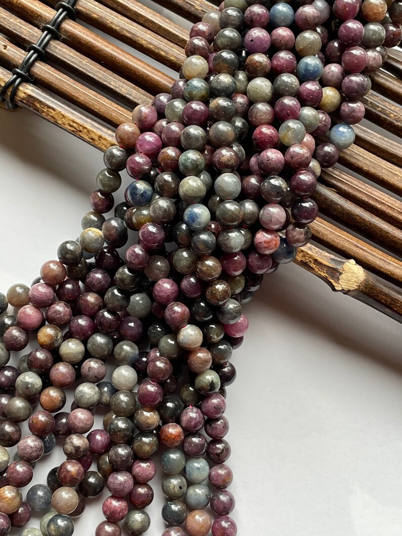 Natural Genuine Ruby & Sapphire Faceted Round Beads – 6mm 8mm 10mm 15.5'' Strand