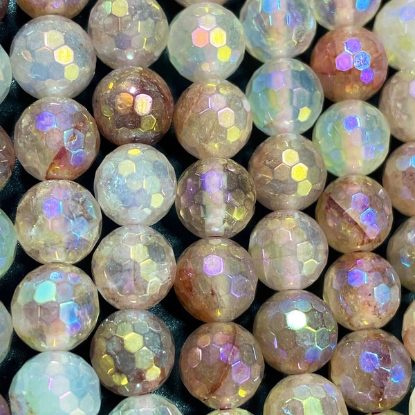Natural mystic rainbow red quartz crystal bead. 6mm 8mm 10mm round bead. Gorgeous rainbow color natural quartz gemstone round bead. 15.5”
