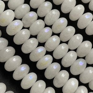 Mystic moonstone bead. 5x8mm 6x10mm Roundell Shape bead. Gorgeous natural white moonstone with AB coated. Nice quality gemstone full strand