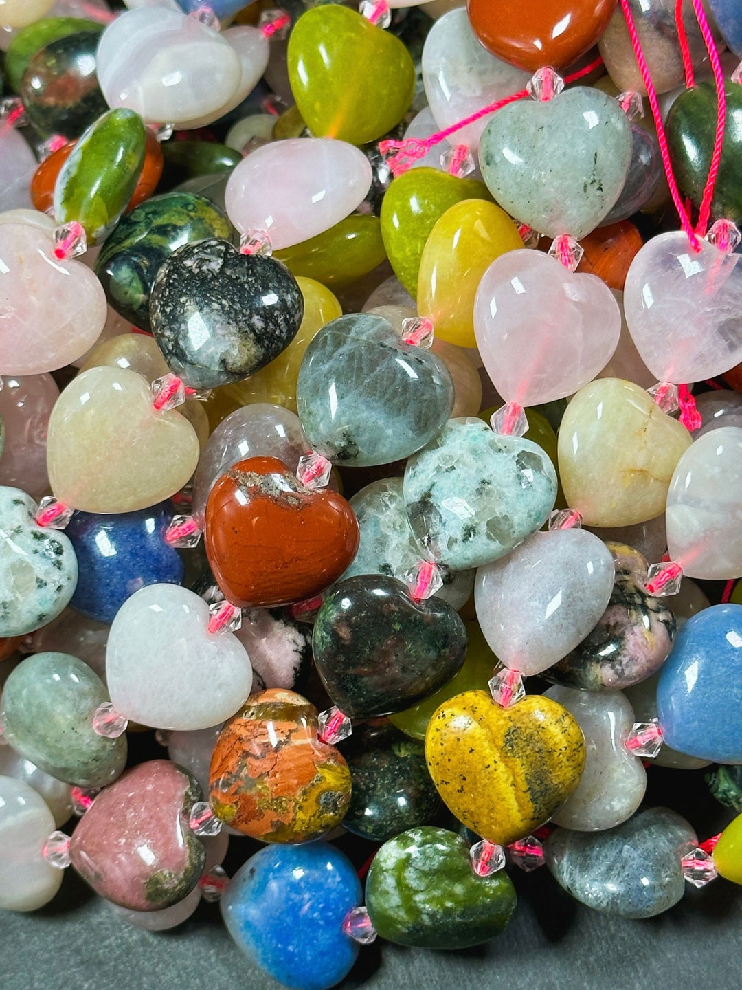 Natural Mixed Multi Gemstone Beads 20mm Heart Shape Bead,
