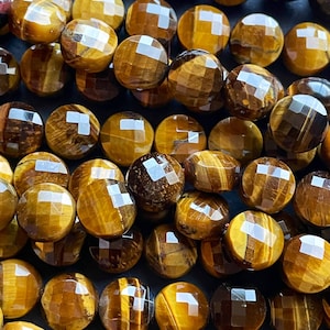AAA Natural tiger eye stone bead. Faceted 10mm coin shape bead . Beautiful natural gold yellow color tiger eye gemstone bead. 15.5” strand