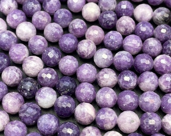 AAA Natural lepidolite gemstone bead. Faceted 6mm 8mm 10mm round bead. Beautiful natural  purple lepidolite gemstone. High quality bead!