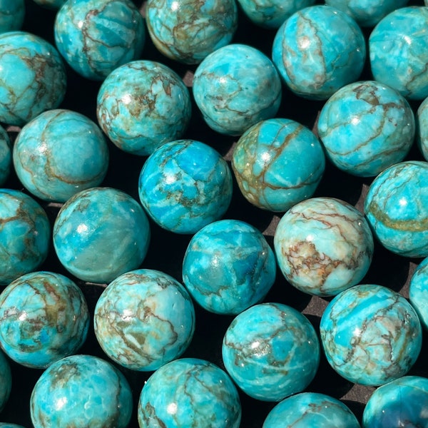 Belle perle en pierre turquoise naturelle. Perle ronde de 6 mm 8 mm 10 mm. Magnifique perle de pierre gemme turquoise bleue. brin complet 15,5 po.