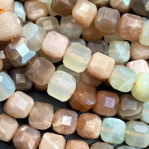 AAA Natural moonstone bead. Faceted 9mm faceted cube shape bead. Gorgeous natural multi color moonstone bead. High quality bead!